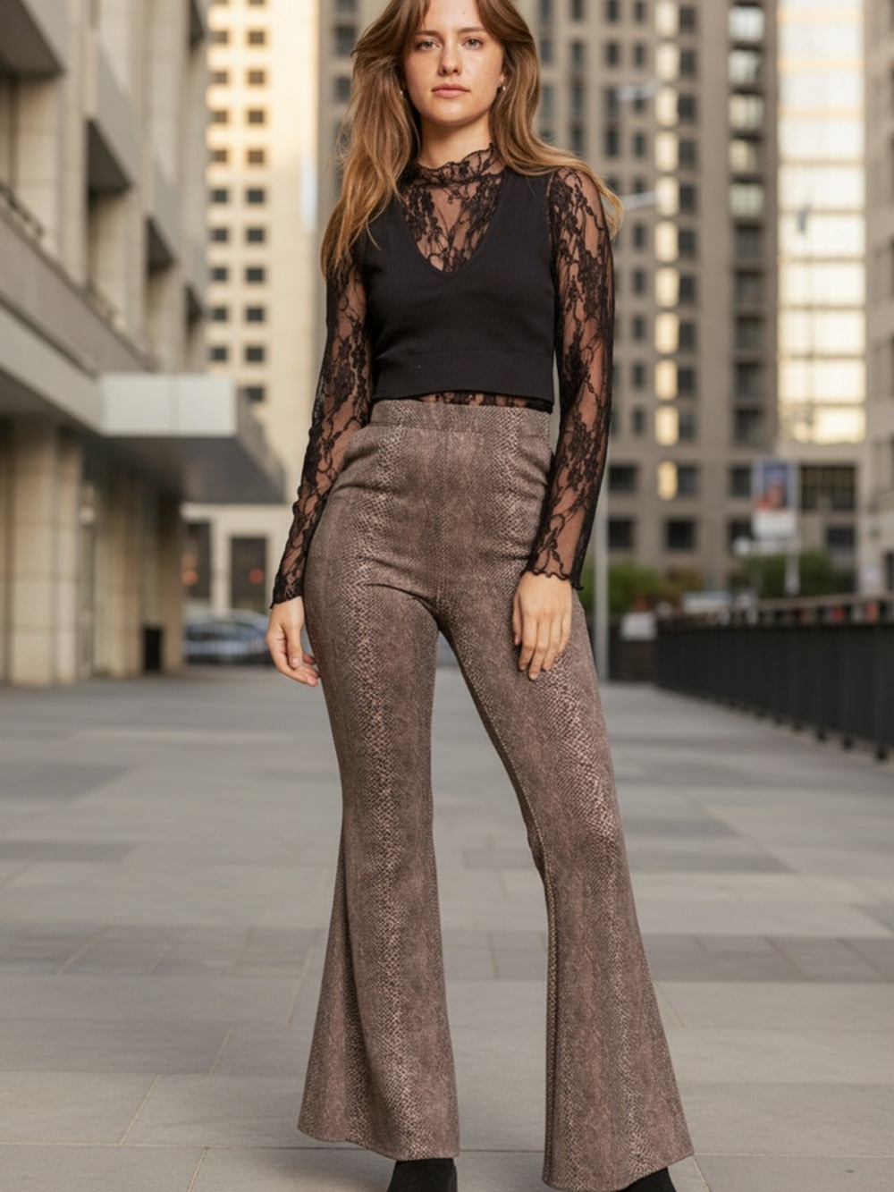 🛍️NWT Women’s Taupe Python-Print Flare Pants